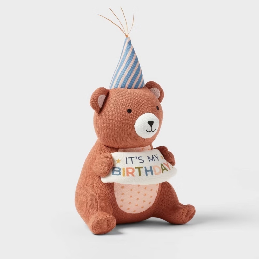 Adorable 11" Birthday Bear Plush with Party Hat – "It’s My Birthday" Sign